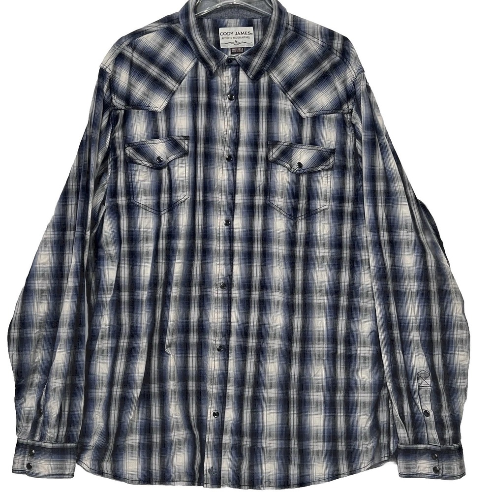 Cody James Cowboy Western Apparel Blue Snap Button Long Sleeve Shirt 3XL Tall
